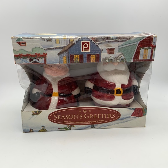 Publix Season's Greeters Ceramic Santa Christmas Salt & Pepper Shakers - Picture 1 of 11